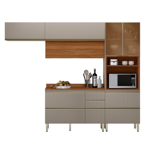Cozinha Modulada Proença 4 Peças com Paneleiro 1 Forno Nogueira Touch/Nude Prime TX - Demartêz