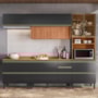 Cozinha Modulada Proença 5 Peças com Aéreo 120cm Ripado Nogueira Touch/Carbono Prime TX - Demartêz