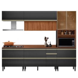 Cozinha Modulada Proença 5 Peças com Aéreo 120cm Ripado Nogueira Touch/Carbono Prime TX - Demartêz