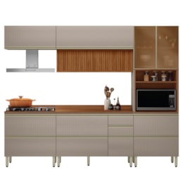 Cozinha Modulada Proença 5 Peças com Aéreo 120cm Ripado Nogueira Touch/Nude Prime TX - Demartêz