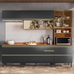 Cozinha Modulada Proença 5 Peças com Aéreo 80cm Nogueira Touch/Carbono Prime TX - Demartêz 