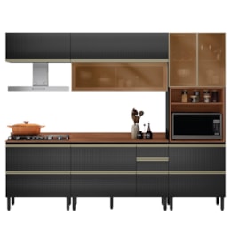 Cozinha Modulada Proença 5 Peças com Aéreo 80cm Nogueira Touch/Carbono Prime TX - Demartêz 
