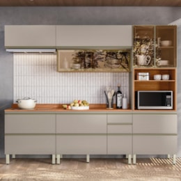 Cozinha Modulada Proença 5 Peças com Aéreo 80cm Nogueira Touch/Nude Prime TX - Demartêz