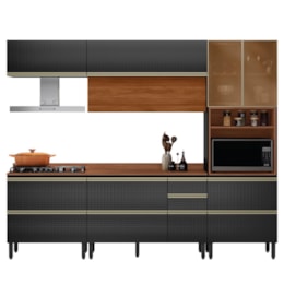 Cozinha Modulada Proença 5 Peças com Paneleiro 1 Forno Nogueira Touch/Carbono Prime TX - Demartêz