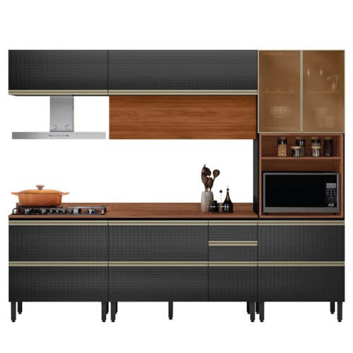 Cozinha Modulada Proença 5 Peças com Paneleiro 1 Forno Nogueira Touch/Carbono Prime TX - Demartêz