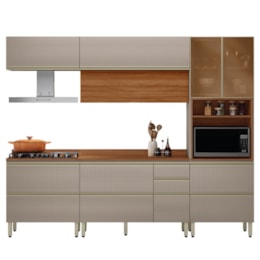 Cozinha Modulada Proença 5 Peças com Paneleiro 1 Forno Nogueira Touch/Nude Prime TX - Demartêz