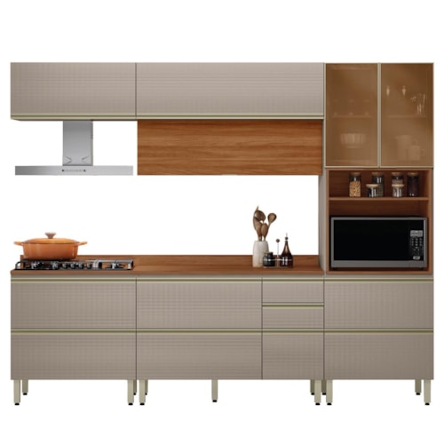 Cozinha Modulada Proença 5 Peças com Paneleiro 1 Forno Nogueira Touch/Nude Prime TX - Demartêz