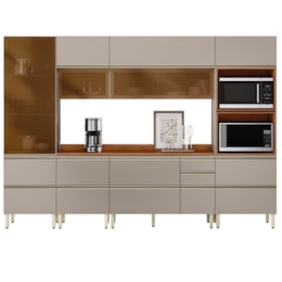 Cozinha Modulada Proença 6 Peças com Cristaleira e Aéreo 120cm Nogueira Touch/Nude Prime TX - Demartêz 