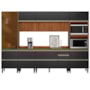 Cozinha Modulada Proença 6 Peças com Cristaleira e Aéreo 120cm Ripado Nogueira Touch/Carbono Prime TX - Demartêz