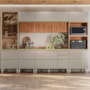 Cozinha Modulada Proença 6 Peças com Cristaleira e Aéreo 120cm Ripado Nogueira Touch/Nude Prime TX - Demartêz