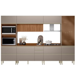 Cozinha Modulada Proença 6 Peças com Cristaleira e Balcão 120cm Nogueira Touch/Nude Prime TX - Demartêz