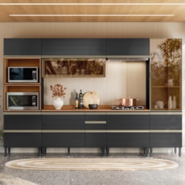 Cozinha Modulada Proença 6 Peças com Cristaleira e Balcão 80cm Nogueira Touch/Carbono Prime TX - Demartêz 