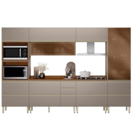 Cozinha Modulada Proença 6 Peças com Cristaleira e Balcão 80cm Nogueira Touch/Nude Prime TX - Demartêz 