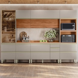 Cozinha Modulada Proença 6 Peças com Cristaleira Nogueira Touch/Nude Prime TX - Demartêz