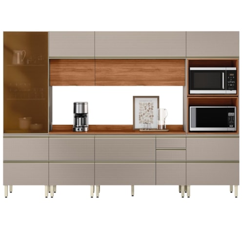 Cozinha Modulada Proença 6 Peças com Cristaleira Nogueira Touch/Nude Prime TX - Demartêz
