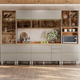 Cozinha Modulada Proença 6 Peças com Paneleiro 1 Forno e Aéreo 120cm Nogueira Touch/Nude Prime TX - Demartêz 