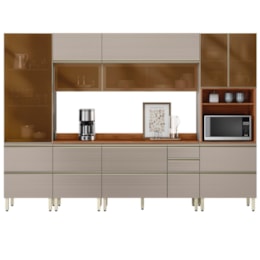 Cozinha Modulada Proença 6 Peças com Paneleiro 1 Forno e Aéreo 120cm Nogueira Touch/Nude Prime TX - Demartêz 