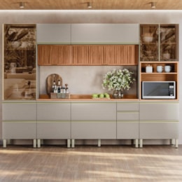 Cozinha Modulada Proença 6 Peças com Paneleiro 1 Forno e Aéreo 120cm Ripado Nogueira Touch/Nude Prime TX - Demartêz