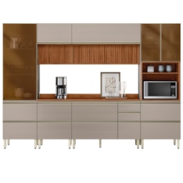 Cozinha Modulada Proença 6 Peças com Paneleiro 1 Forno e Aéreo 120cm Ripado Nogueira Touch/Nude Prime TX - Demartêz