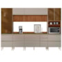 Cozinha Modulada Proença 6 Peças com Paneleiro 1 Forno e Aéreo 120cm Ripado Nogueira Touch/Nude Prime TX - Demartêz