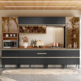 Cozinha Modulada Proença 6 Peças com Paneleiro 1 Forno e Balcão 80cm Nogueira Touch/Carbono Prime TX - Demartêz