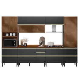 Cozinha Modulada Proença 6 Peças com Paneleiro 1 Forno e Balcão 80cm Nogueira Touch/Carbono Prime TX - Demartêz