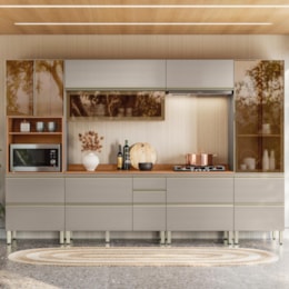 Cozinha Modulada Proença 6 Peças com Paneleiro 1 Forno e Balcão 80cm Nogueira Touch/Nude Prime TX - Demartêz 