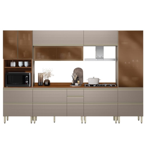 Cozinha Modulada Proença 6 Peças com Paneleiro 1 Forno e Balcão 80cm Nogueira Touch/Nude Prime TX - Demartêz 