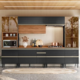 Cozinha Modulada Proença 6 Peças com Paneleiro 1 Forno e Cristaleira Nogueira Touch/Carbono Prime TX - Demartêz