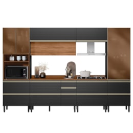 Cozinha Modulada Proença 6 Peças com Paneleiro 1 Forno e Cristaleira Nogueira Touch/Carbono Prime TX - Demartêz