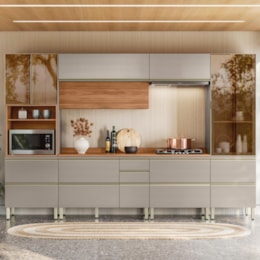 Cozinha Modulada Proença 6 Peças com Paneleiro 1 Forno e Cristaleira Nogueira Touch/Nude Prime TX - Demartêz
