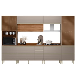Cozinha Modulada Proença 6 Peças com Paneleiro 1 Forno e Cristaleira Nogueira Touch/Nude Prime TX - Demartêz