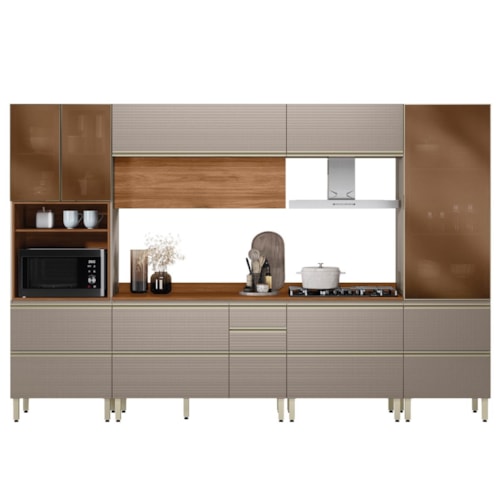 Cozinha Modulada Proença 6 Peças com Paneleiro 1 Forno e Cristaleira Nogueira Touch/Nude Prime TX - Demartêz