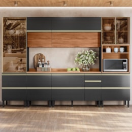 Cozinha Modulada Proença 6 Peças com Paneleiro 1 Forno Nogueira Touch/Carbono Prime TX - Demartêz