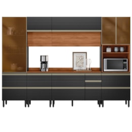 Cozinha Modulada Proença 6 Peças com Paneleiro 1 Forno Nogueira Touch/Carbono Prime TX - Demartêz