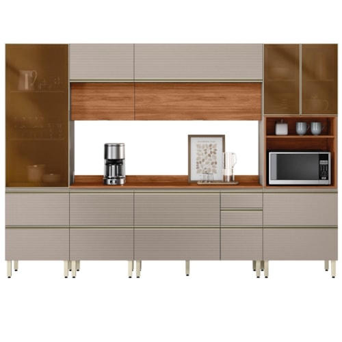 Cozinha Modulada Proença 6 Peças com Paneleiro 1 Forno Nogueira Touch/Nude Prime TX - Demartêz