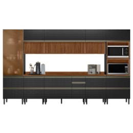 Cozinha Modulada Proença 8 Peças com Cristaleira e Balcão 120cm Nogueira Touch/Carbono Prime TX - Demartêz