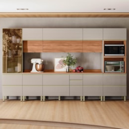 Cozinha Modulada Proença 8 Peças com Cristaleira Nogueira Touch/Nude Prime TX - Demartêz