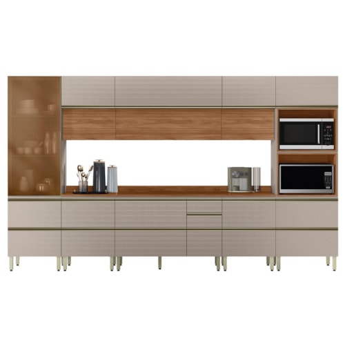 Cozinha Modulada Proença 8 Peças com Cristaleira Nogueira Touch/Nude Prime TX - Demartêz