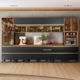 Cozinha Modulada Proença 8 Peças com Paneleiro 1 Forno e Aéreo 120cm Nogueira Touch/Carbono Prime TX - Demartêz