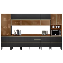 Cozinha Modulada Proença 8 Peças com Paneleiro 1 Forno e Aéreo 120cm Nogueira Touch/Carbono Prime TX - Demartêz