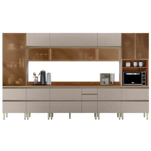 Cozinha Modulada Proença 8 Peças com Paneleiro 1 Forno e Aéreo 120cm Nogueira Touch/Nude Prime TX - Demartêz