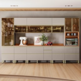 Cozinha Modulada Proença 8 Peças com Paneleiro 1 Forno e Aéreo 120cm Nogueira Touch/Nude Prime TX - Demartêz 