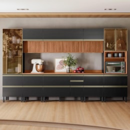 Cozinha Modulada Proença 8 Peças com Paneleiro 1 Forno e Balcão 120cm Nogueira Touch/Carbono Prime TX - Demartêz