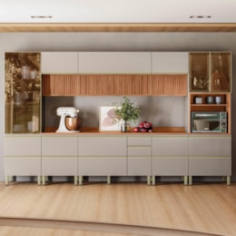 Cozinha Modulada Proença 8 Peças com Paneleiro 1 Forno e Balcão 120cm Nogueira Touch/Nude Prime TX - Demartêz 