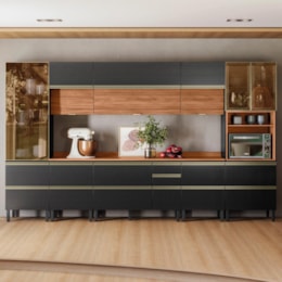Cozinha Modulada Proença 8 Peças com Paneleiro 1 Forno Nogueira Touch/Carbono Prime TX - Demartêz
