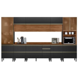 Cozinha Modulada Proença 8 Peças com Paneleiro 1 Forno Nogueira Touch/Carbono Prime TX - Demartêz