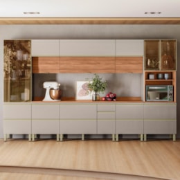 Cozinha Modulada Proença 8 Peças com Paneleiro 1 Forno Nogueira Touch/Nude Prime TX - Demartêz