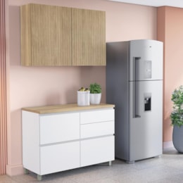 Cozinha Modulada Rainha 2 Peças 120cm com Balcão e Armário Aéreo Branco/Nature - Nesher