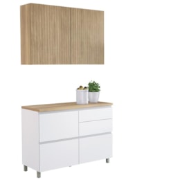Cozinha Modulada Rainha 2 Peças 120cm com Balcão e Armário Aéreo Branco/Nature - Nesher